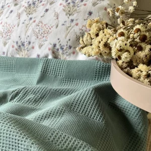 Покривало Вафельне Клітинка Ментолового кольору 100% Бавовна