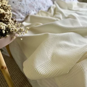 Покривало Вафельне Клітинка Молочного кольору 100% Бавовна