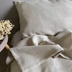 Покривало Вафельне Клітинка Світло-бежевого кольору 100% Бавовна